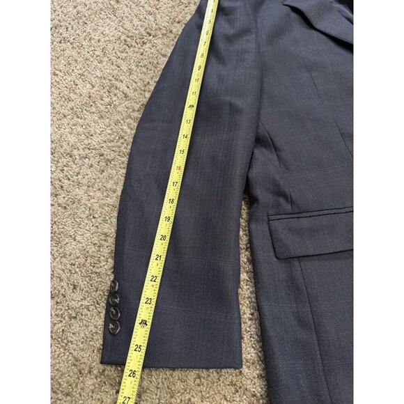 RALPH LAUREN Blazer Jacket Dark Blue Windowpane Plaid 100% Wool Sport Coat 42L - Picture 9 of 14